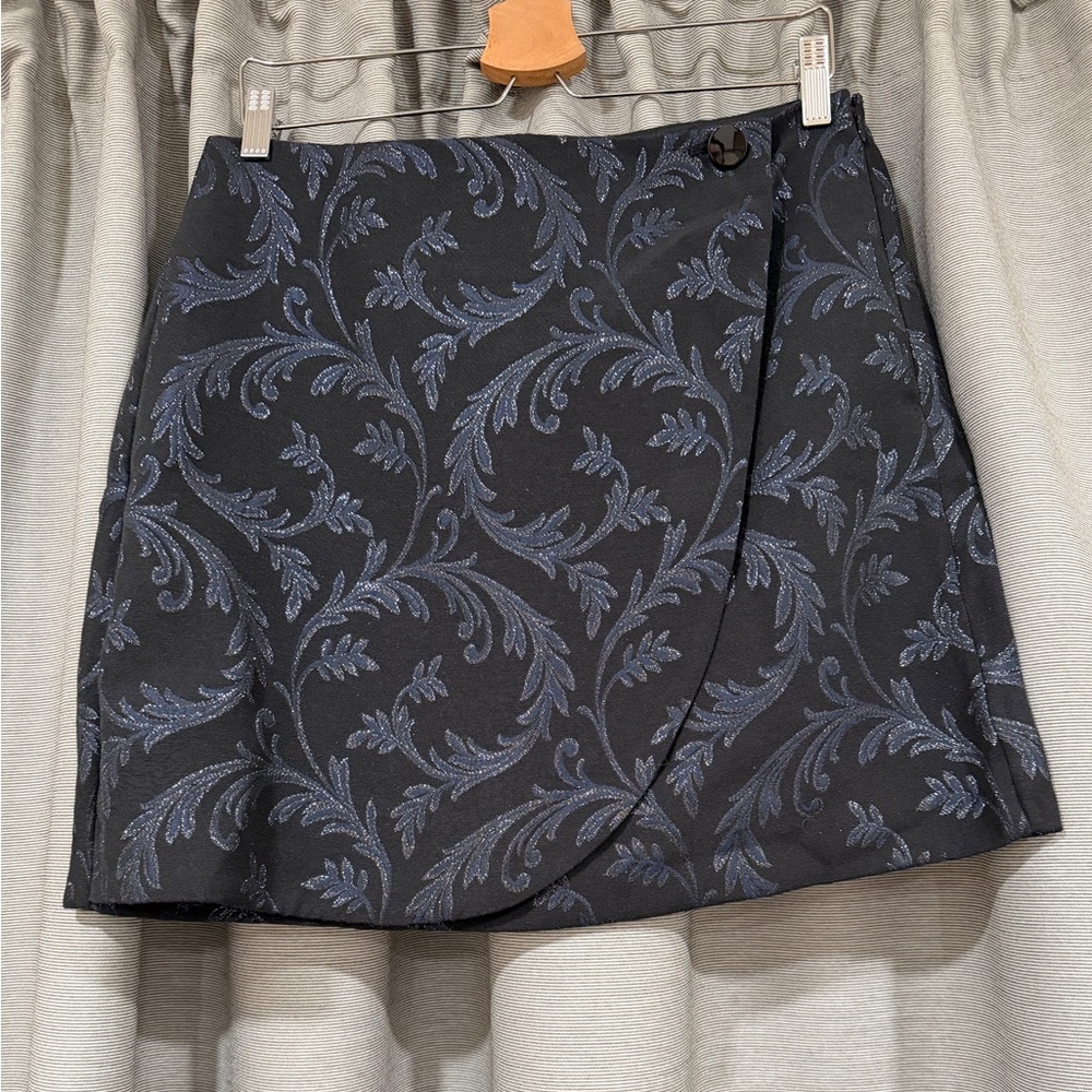 LOFT Black and Blue Floral Mini Skirt